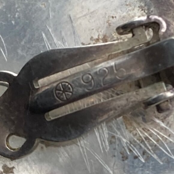 Vintage Sterling Silver Gray Stone Square Earrings Clip On Chunky Mottled Stone - Picture 10 of 11